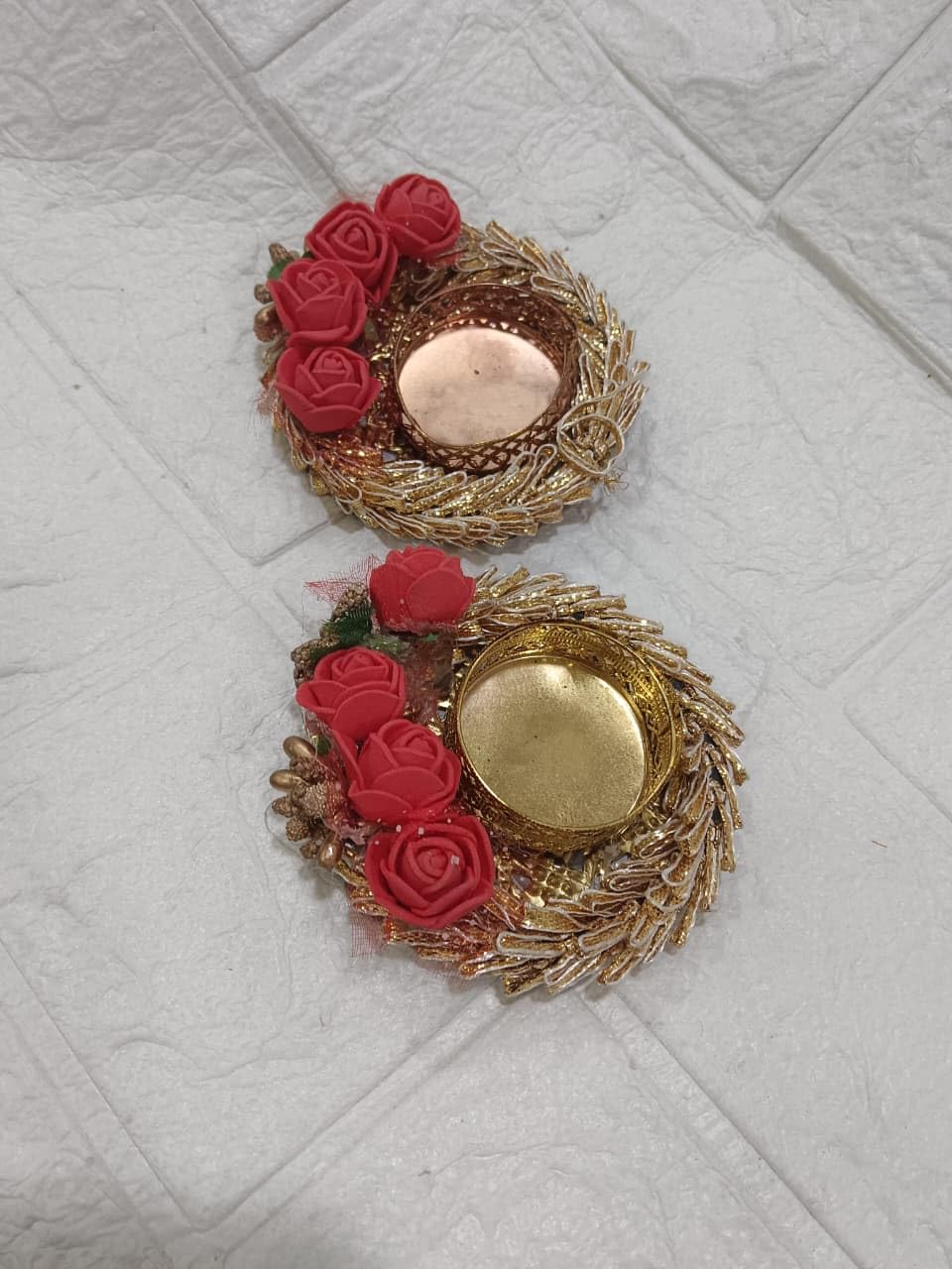 Sellplus Traditional Decorative Tealight Holder Elegant Festival Candle Stand for Home Temple Living Room Pooja Decor Wedding Diwali Celebration Accessory(Pack of 2) (Tealight-174)