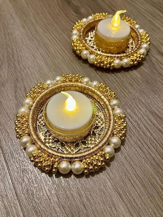 SellPlus Handmade Decorative Peony Flower Roli Chawal Pooja Plate |Decorative Plate for Pooja | Decor Item | (Tealight-308)