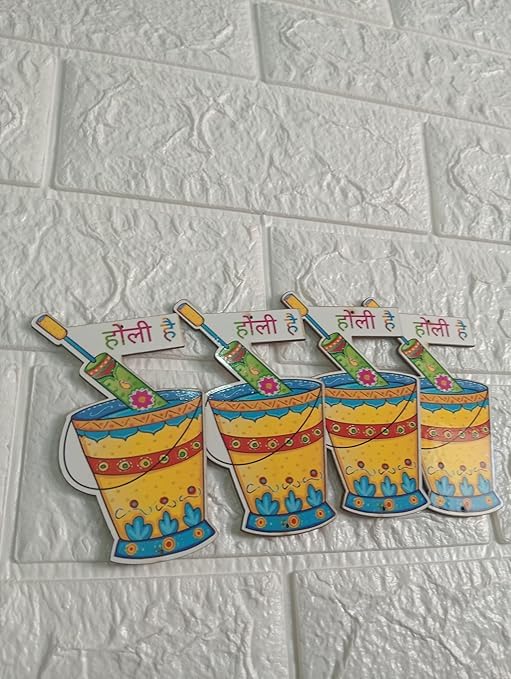 Nutts Theme Holi MDF Cutouts for Holi Decoration DIY Art Craft Wall Decor and Festival Decoration (Pack of 4) (RM-HM03)
