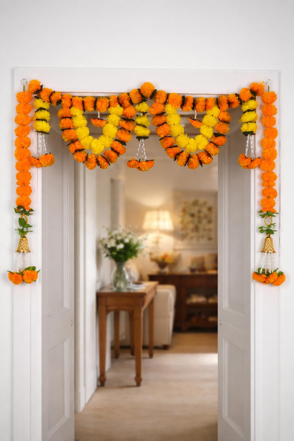 Sellplus Handmade Bandhanwar Decorations | Handmade Floral Bandhanwar Toran with Latkan for Main Door Pooja Decoration (Pack of 1) (BDHW330)