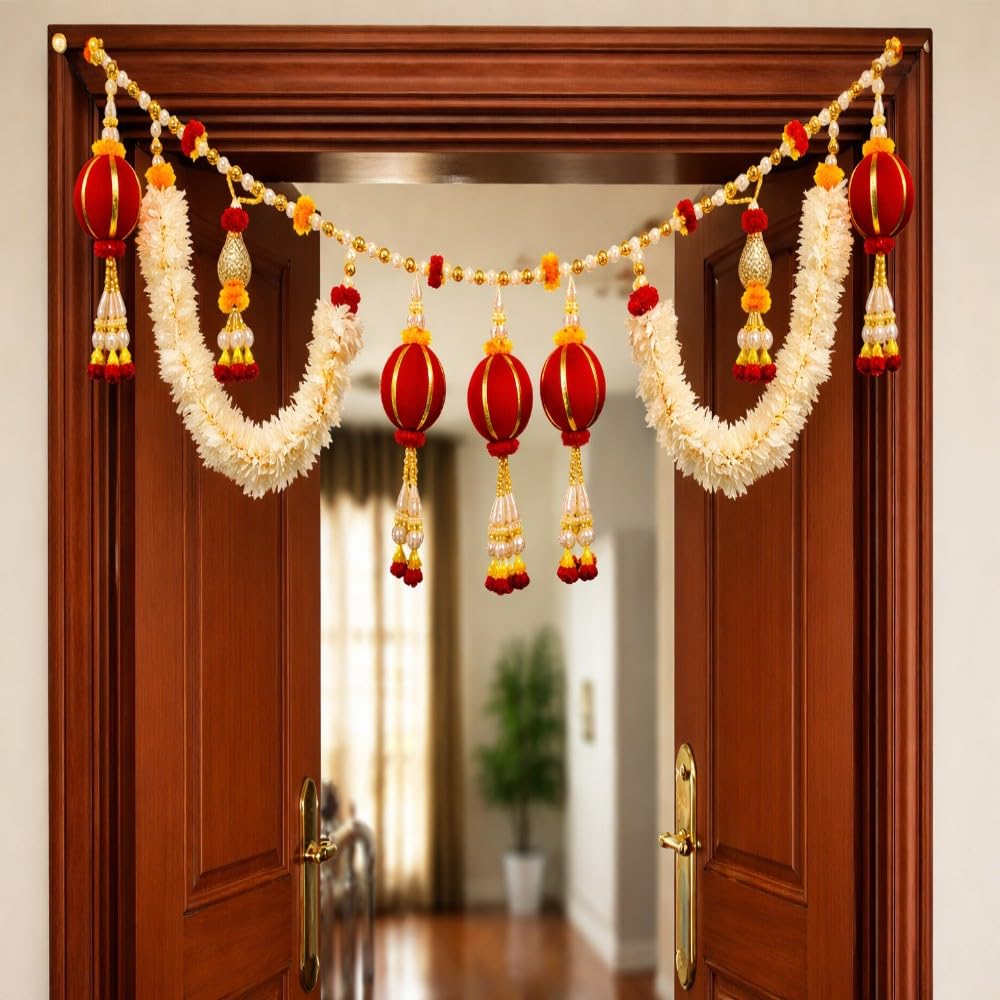 Sellplus Handmade Paper Gajra Rose Beads Bandhanwar Decorative Door Hanging Toran for Home Temple Festival Wedding Entrance Traditional Decor (BDHW148)