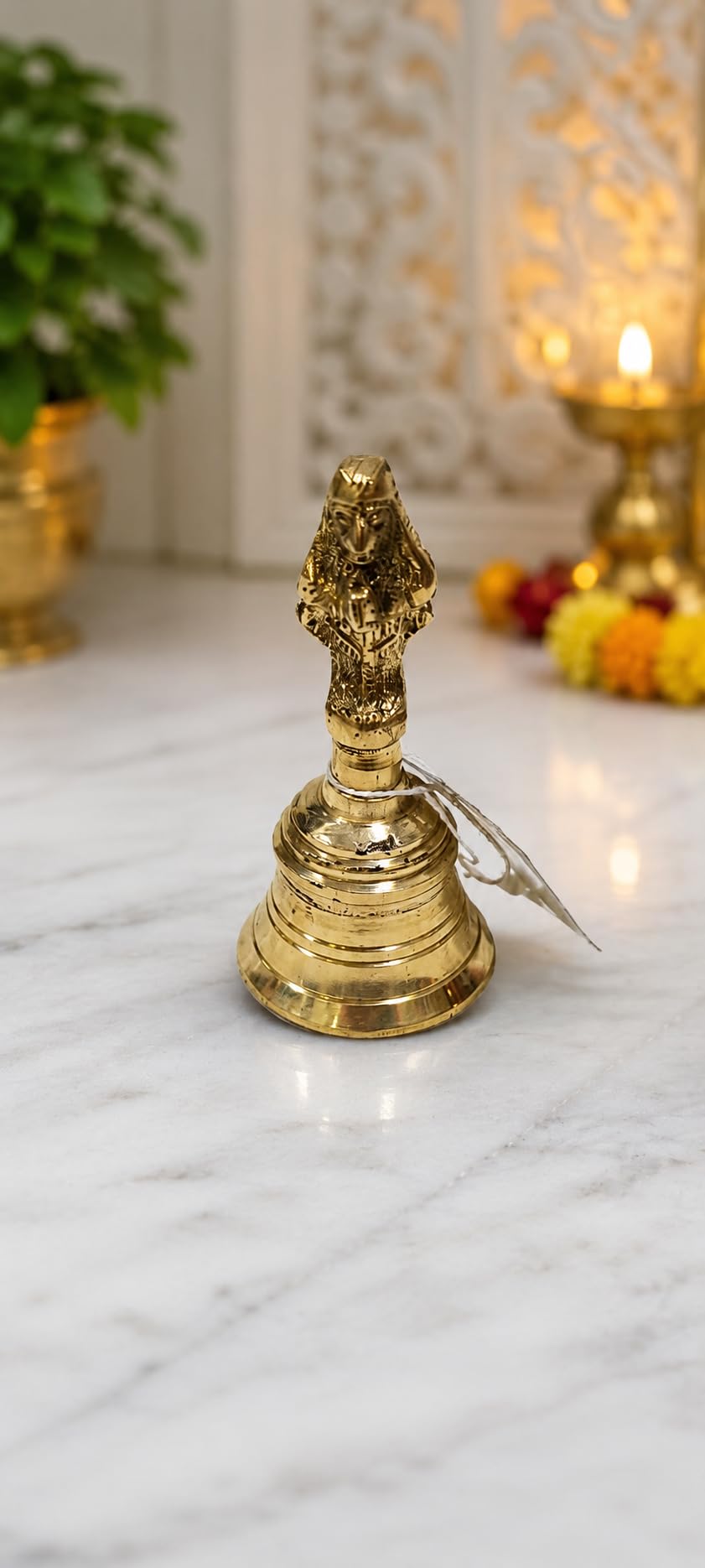 Nutts Brass Goddess Pooja Ghanti Temple Bell for Daily Prayer Home / Pooja Room Mandir Decoration (Pack of 1) (NF-PoojaM-02 4 Inch)