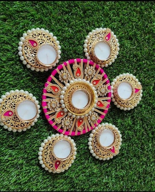 NUTTS  Handmade Decorative Rangoli Tealight Holder Traditional Festival Floor Decor Elegant Diwali Pooja Home Decoration Reusable Multicolor Design (Rang176)