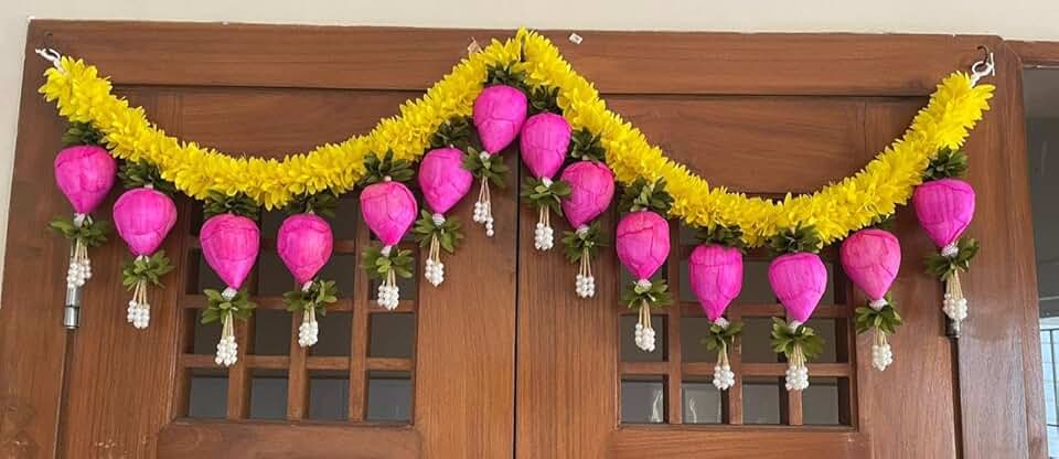 Decorative Kamal Kali Paper Gajra with Jhumka Bandhanwar | Diwali Decoration | Wedding | Poojan | Festival | Home | Wall | Office | Main Door(BDHW307)