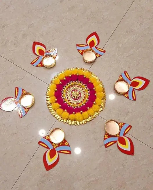 Handcrafted Decorative Rangoli T-Light Holder Set | Diwali Diya Set | Home Decor | Rangoli Tlight Holder Set for Decoration (Set 1) (Rang61)