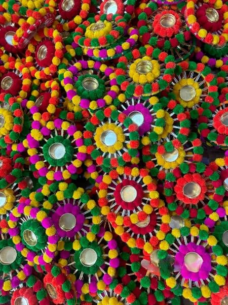 Sellplus Decorative Chudi Pom Pom Tealight Holder | Decoration for Home | Office | Diwali | Pooja | Diwali & All Special Festival Decor (Design 8) (Pack of 2)(Tealight-254)