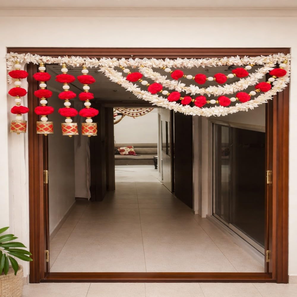 Sellplus Handmade Paper Gajra Rose Beads Bandhanwar Decorative Door Hanging Toran for Home Temple Festival Wedding Entrance Traditional Decor (BDHW162)
