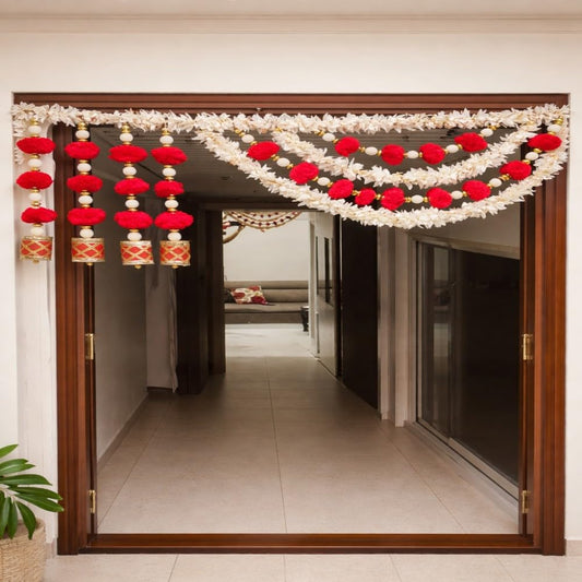 Sellplus Handmade Paper Gajra Rose Beads Bandhanwar Decorative Door Hanging Toran for Home Temple Festival Wedding Entrance Traditional Decor (BDHW162)