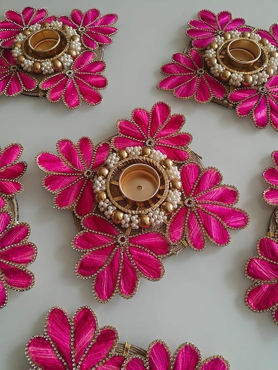 SellPlus Decorative Handmade Lotus Tlight | Rangoli Tlight for Decoration | Diwali Diya Set (Pack of 1) (Tealight-346)