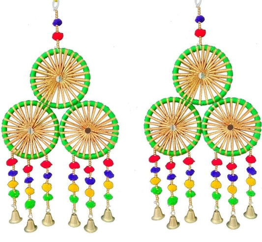 Nutts Decorative Multicolour Pom-Pom Gota Circle Bell Toran | Traditional Toran for Home Decor | Hanging for Main Door (PMPMT51)