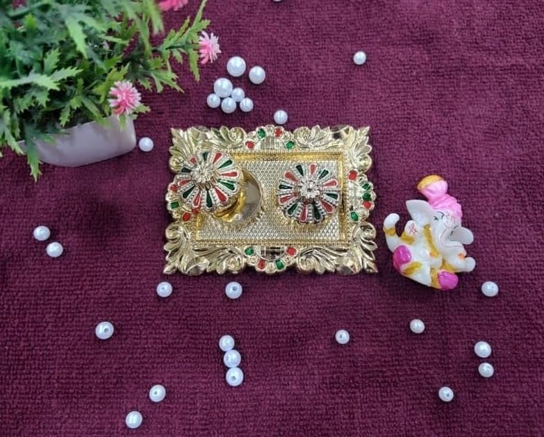 Nutts Decorative Pooja Thali Haldi Kumkum Chandhan Holder Plate Gifts With Small Lord Set for Home & Office Decoration & Gifting (Ganesh Ji Rectangle) (PoojaP39-1)