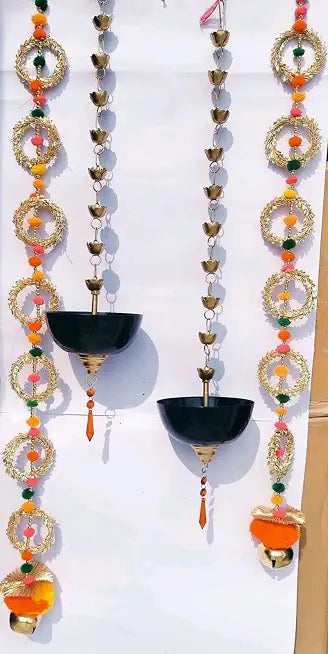 Nutts Handmade Decorative Lace Chudi Pom-Pom Toran | Traditional Beads Ghungroo Hanging for Home and Office Decoration (PMPMT154)