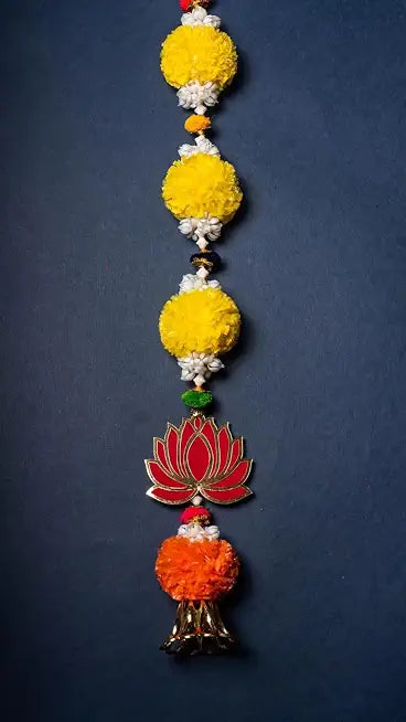Nutts Handmade Traditional Genda Lotus Toran | Pack of 2 Decorative Bells Hanging for Main Door Entrance (PMPMT84)
