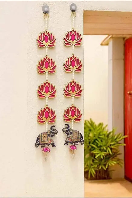 Nutts Traditional Decorative Wall Hanging Main Door Garland Lotus MDF Elephant Jhumki for Home Decor (Lotus 221)