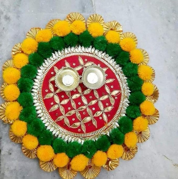 Nutts Handmade Decorative Pooja Thali Traditional Indian Prayer Plate for Festival Ceremony and Home Temple Decor (Pack Of 1) (PoojaP49)