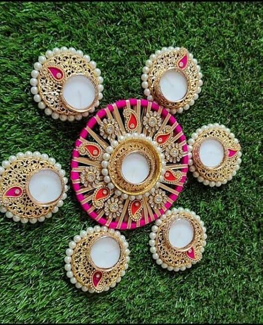 Round Rangoli Set Tea Light Holder Home Temple Decorations for Diwali, Dusshera Wedding Pooja Festival All Festival Decoration