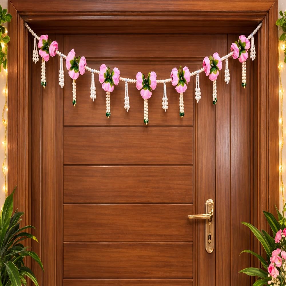 Sellplus Handmade Decorative Artificial Flower Bandhanwar | Traditional Florel Bandhanwar for Main Door Entrance and Welcoming Area (Pack of 1) (BDHW150-1 (Pink))