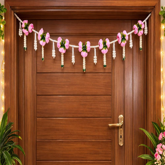 Sellplus Handmade Decorative Artificial Flower Bandhanwar | Traditional Florel Bandhanwar for Main Door Entrance and Welcoming Area (Pack of 1) (BDHW150-1 (Pink))