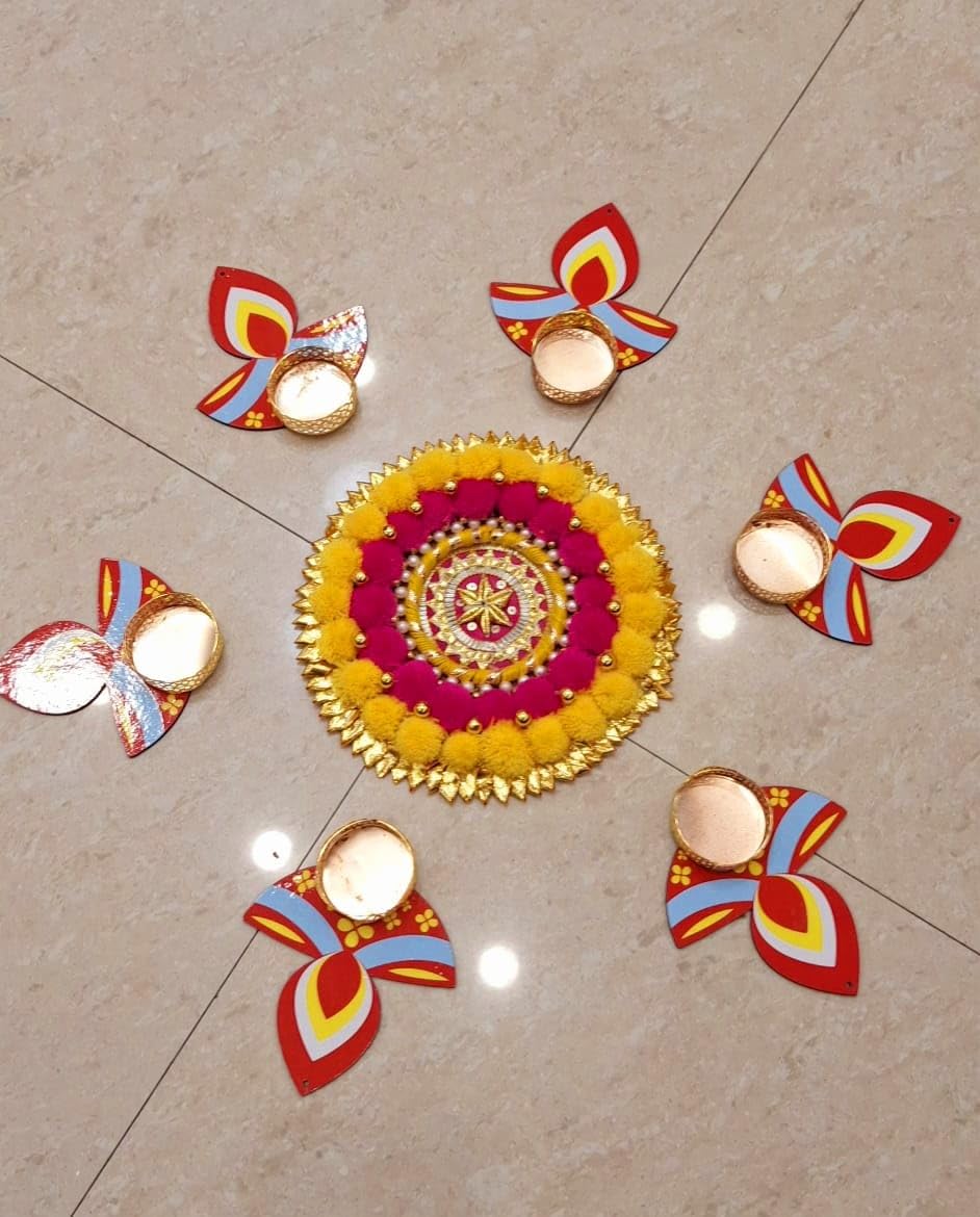 Sellplus Decorative Rangoli Set with Tealight Holder | Diwali Gift Diya | Decoration for Home | Office | Pooja | Diwali & All Special Festival Decor (Rang61)