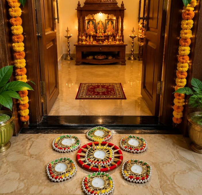 Sellplus Decorative Floral Rangoli Traditional Festival Home Decoration Diwali Pooja Mandir Entrance Reusable Decorative Floor Art Design (Rang71)