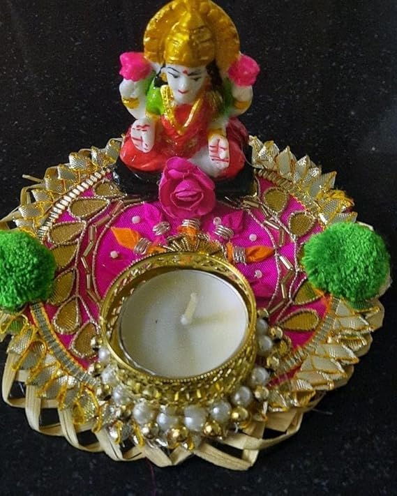 SellPlus Handmade Decorative Laxmi Ji Tlight for Decoration | Tlight for Diwali | Decoration for Home (Pack of 1) (Tealight-341)