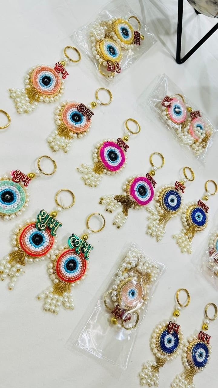Nutts Handmade Multicolour Decorative Evil Eye Shubh-Labh Hanging Evil Eye Hanging for Decoration Toran for Home and Festive Decor (EvilEyeH-30)