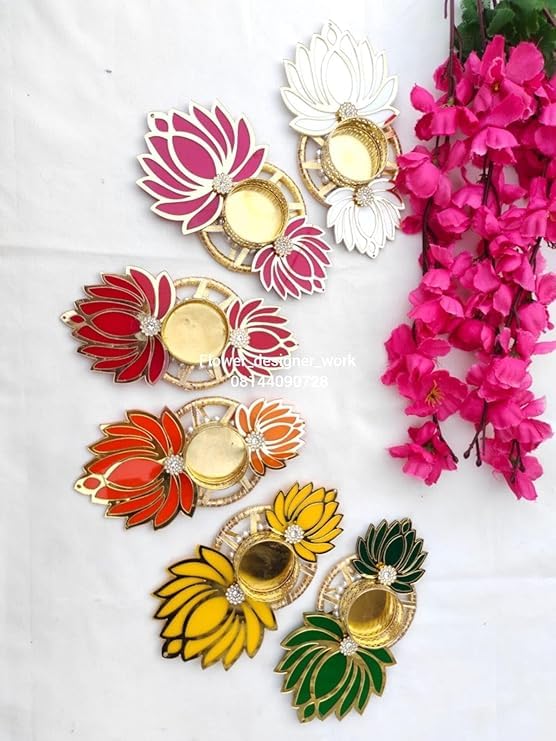 SellPlus Handmade Decorative Peony Flower Roli Chawal Pooja Plate |Decorative Plate for Pooja | Decor Item | (Tealight-325)