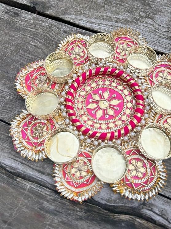 SellPlus Decorative Handmade Multicolour Gota Patti Moti Chudi Rangoli Tlight | Rangoli Tlight for Decoration | Diwali Diya Set (Rang102)
