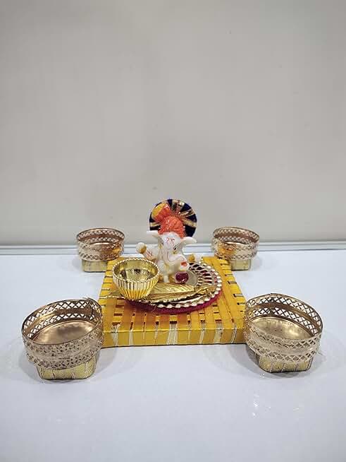 Lord Ganesha Idol on Decorative Handcrafted Tea Light Holder Plate for Home Decoration & Ganesh Chaturthi Decoration(Pack of 1) Tealight-63