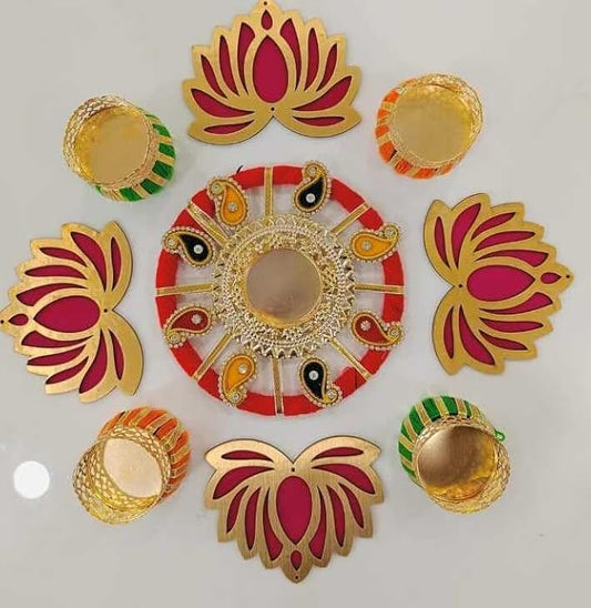 NUTTS  Handmade Decorative Rangoli Tealight Holder Traditional Festival Floor Decor Elegant Diwali Pooja Home Decoration Reusable Multicolor Design (Rang181)