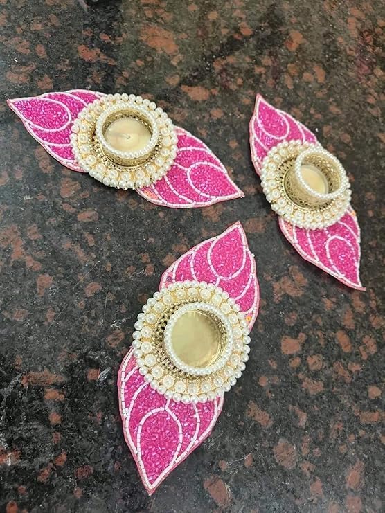 SellPlusHandmade Decorative Moti Chudi Beads Patch Tlight for Decoration | Tlight for Diwali | Decoration for Home (Pack of 2) (Tealight-304)