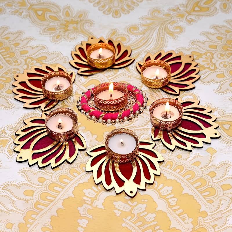SellPlus Decorative Rangoli Set with Tlight Holder | Diwali Gift Diya | Decoration for Home | Office | Pooja | Diwali & All Special Festival Decor (Rang95)