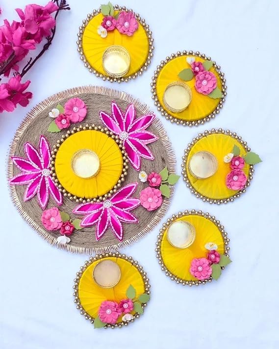 SellPlus Decorative Handmade Multicolour Handmade Lotus Patch Rangoli Tlight | Rangoli Tlight for Decoration | Diwali Diya Sett (Rang109-2)