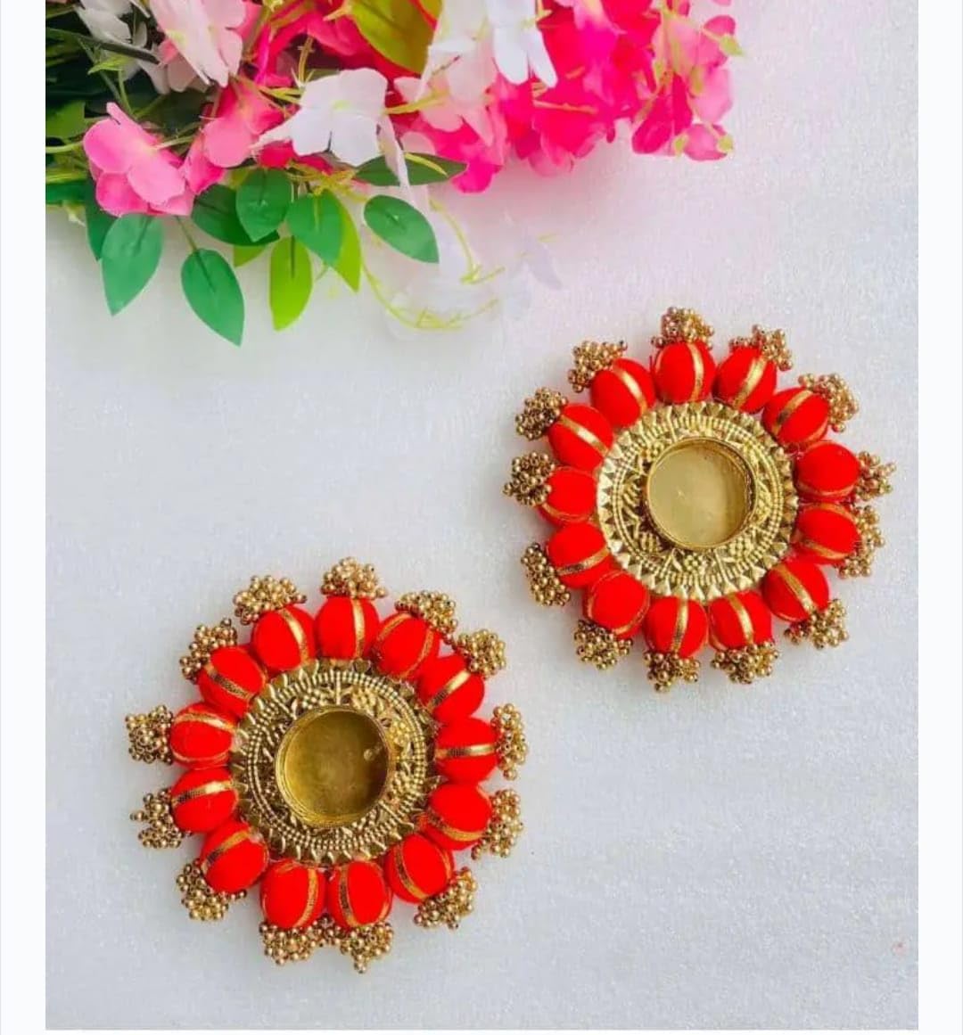 Sellplus Traditional Decorative Tealight Holder Elegant Festival Candle Stand for Home Temple Living Room Pooja Decor Wedding Diwali Celebration(Pack of 2) (Tealight-370)