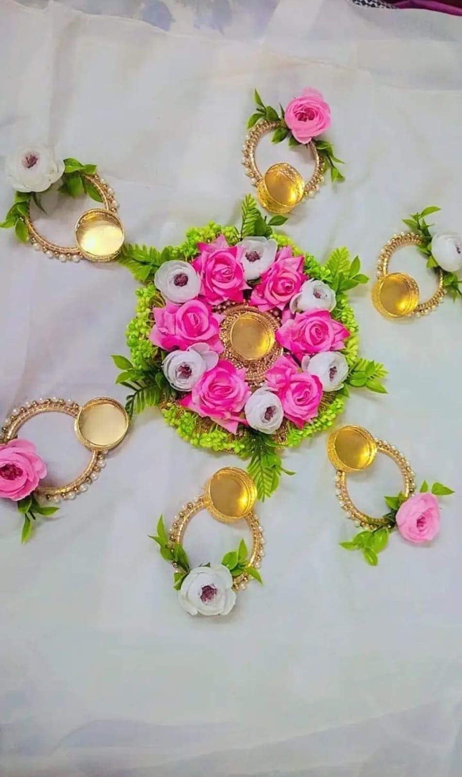 Sellplus Elegant Handmade Floral Rangoli Tealight Holder Festival Decoration MDF Floor Decor for Diwali Navratri Pooja Home Entrance Traditional Art Craft (Rang110)