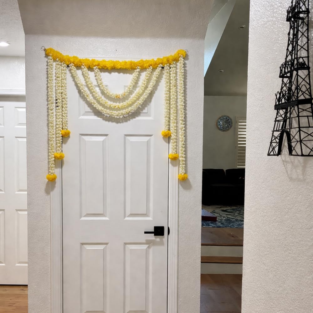 Sellplus Handmade Mogra Genda Bandhanwar Traditional Floral Door Hanging Festive Decoration Toran for Home Entrance Mandir Diwali Wedding Celebration Decor (BDHW83-1)