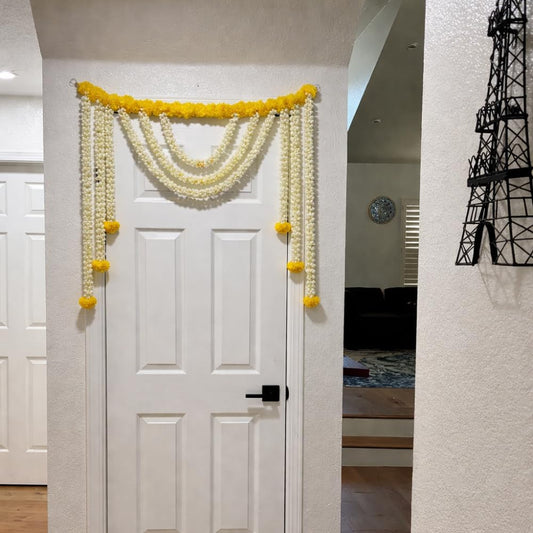 Sellplus Handmade Mogra Genda Bandhanwar Traditional Floral Door Hanging Festive Decoration Toran for Home Entrance Mandir Diwali Wedding Celebration Decor (BDHW83-1)