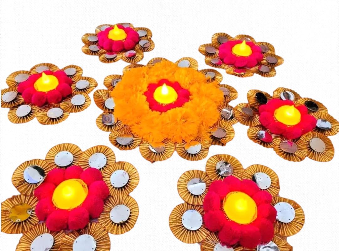 Sellplus Elegant Handmade Rangoli Tealight Set Traditional Festival Floor Decoration Reusable Decorative Design for Diwali Pooja Home Entrance Celebration Decor (Rang192)