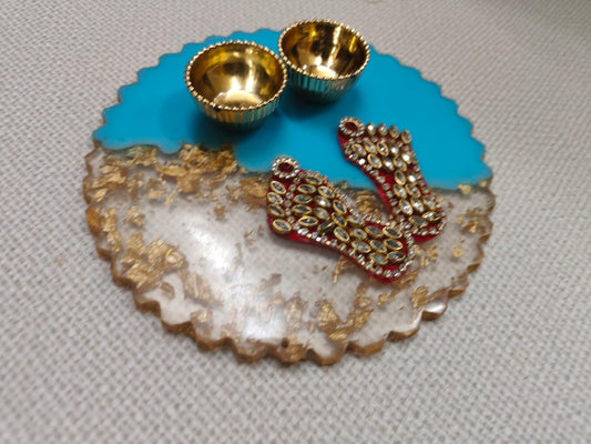 NUTTS Resin Charan Sacred Footprint Decorative Pooja Mandir Festival Home Temple Spiritual Auspicious Worship Traditional (RC02-2)