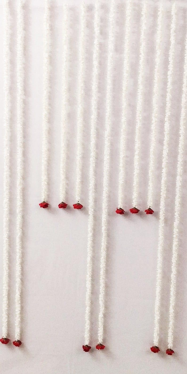 Nutts Handmade Artificial White Mogra Flower Garland with Red Rose Bunch Traditional Festival Hanging Pack of 4 (PMPMT149)