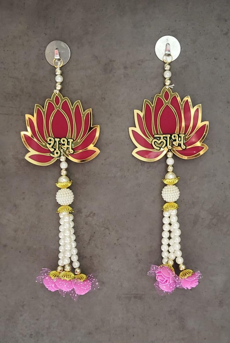 Nutts Handmade Decorative Multicolour Traditional Lotus Shubh Labh Foam Rose Beads Tessel Hanging for Decoration | Lotus Hanging for Diwali and Festive Decoration (Lotus 136)