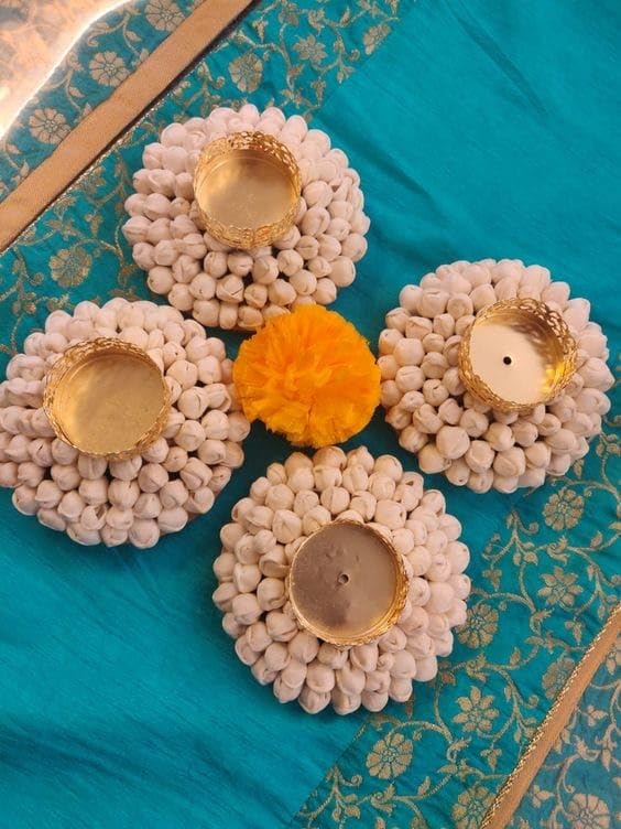 Sellplus Decorative Foam Buds Tealight Holder | Decoration for Home | Office | Diwali | Pooja | Diwali & All Special Festival Decor (Tealight-172) (Pack of 2)