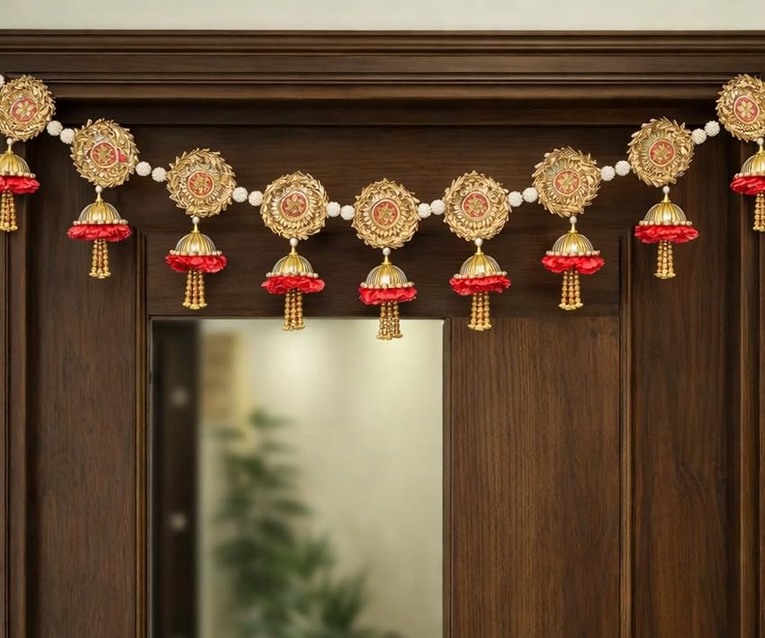 Sellplus Handcrafted Artificial Flower Multicolour Decorative Bandhanwar | Festive Bandhanwar with Decorative Hanging for Main Door Temple Office and Home Decoration (BDHW383)