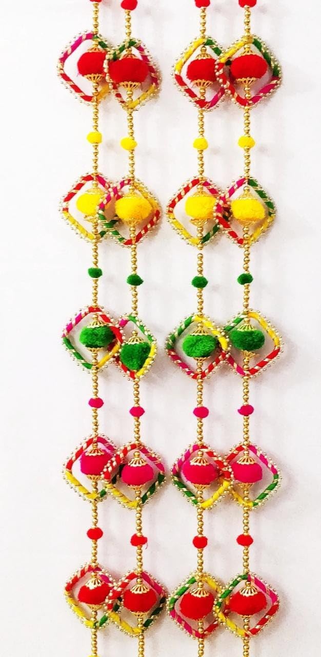 Nutts Handmade Traditional Sqaure Moti Chudi Toran | Decorative Pom-Pom Hanging for Main Door Entrance (PMPMT79)