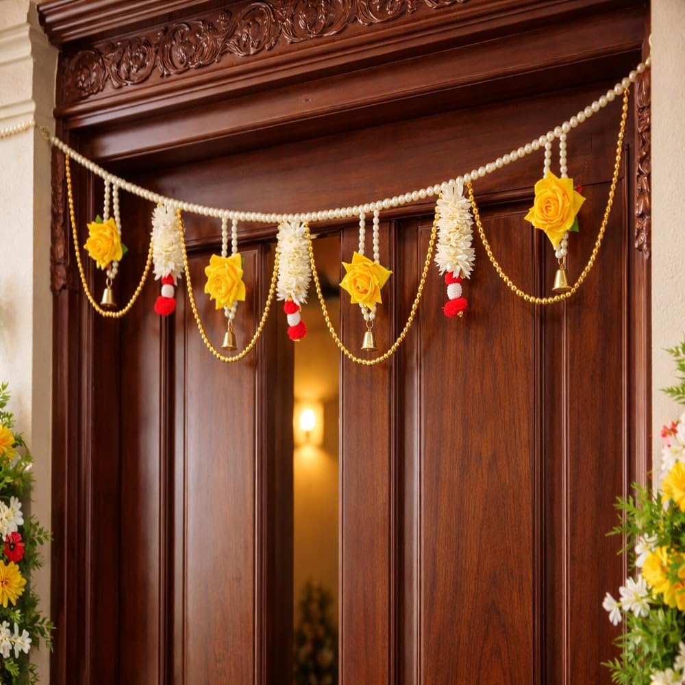 Sellplus Handmade Decorative Bandhanwar Toran Hanging Traditional Door Entrance Festival Home Decor Pooja Mandir Diwali Wedding Floral Beaded Elegant Craftsmanship Decor (BDHW129)
