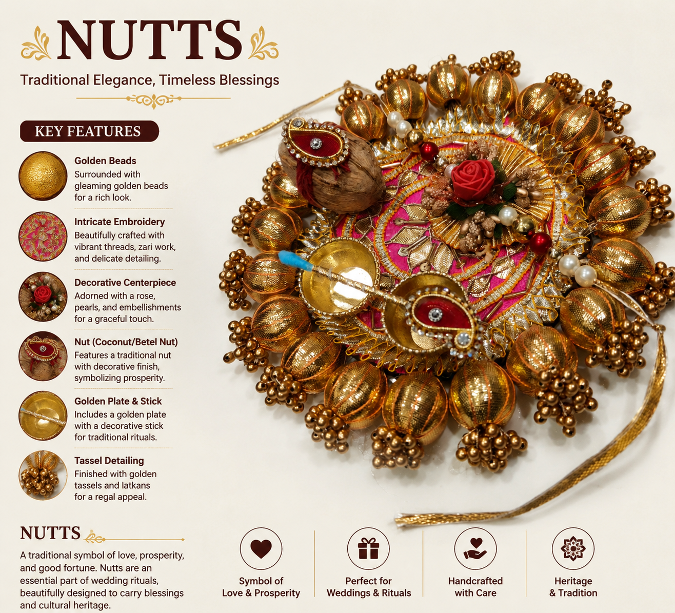 Nutts Handmade DecorativeGota Ball Patra Rakhi Thali Raksha Bandhan Pooja Plate with Rakhi (RakhiP12)