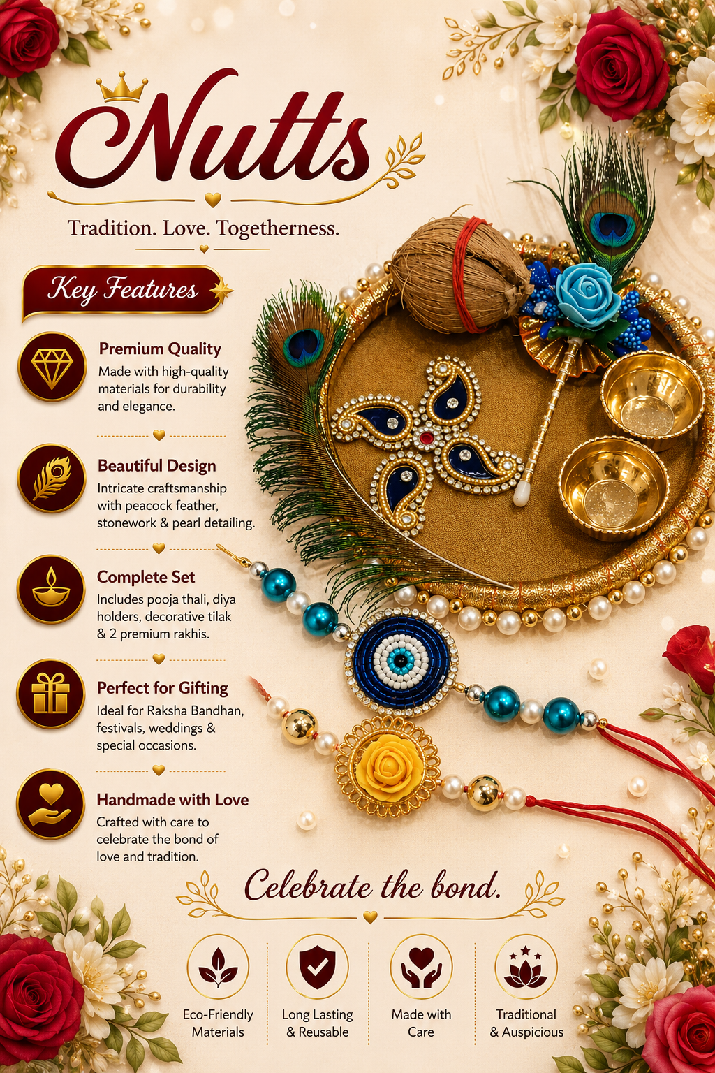 Nutts Handmade Decorative Rakhi Ceremony Thali Raksha Bandhan Pooja Plate (RakhiP10)