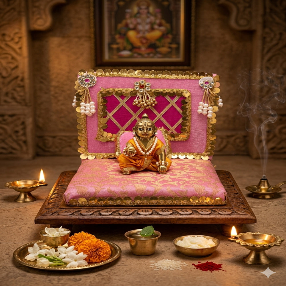 Nutts Decorative Divine God Singhasan |Traditional Krishna Ji Singhasan | Laddu Gopal Singhasan (Singhasan43 (Rani Pink), NO.2)