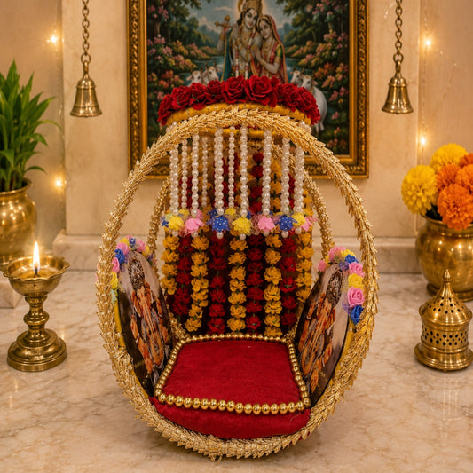 Lord Singhasan for Ganesh Chaturthi Decorative White Pearls Mini Roses Singhasan for Ganesh ji for Ganesh Chaturthi,
