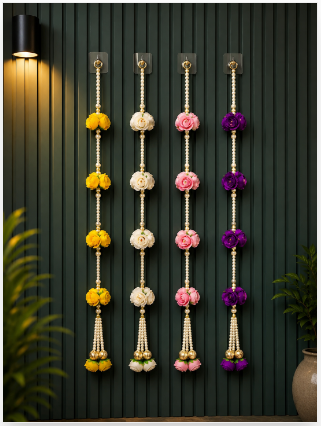 Nutts Handmade Decorative Paper Gajra Hanging | Flower Hanging for Home and Office Decor | Mogra Toran for Decoration (FlowerH35)